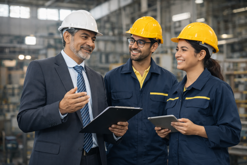 aboutus2 HYDNT Enterprises engineers and managers reviewing production quality and operations